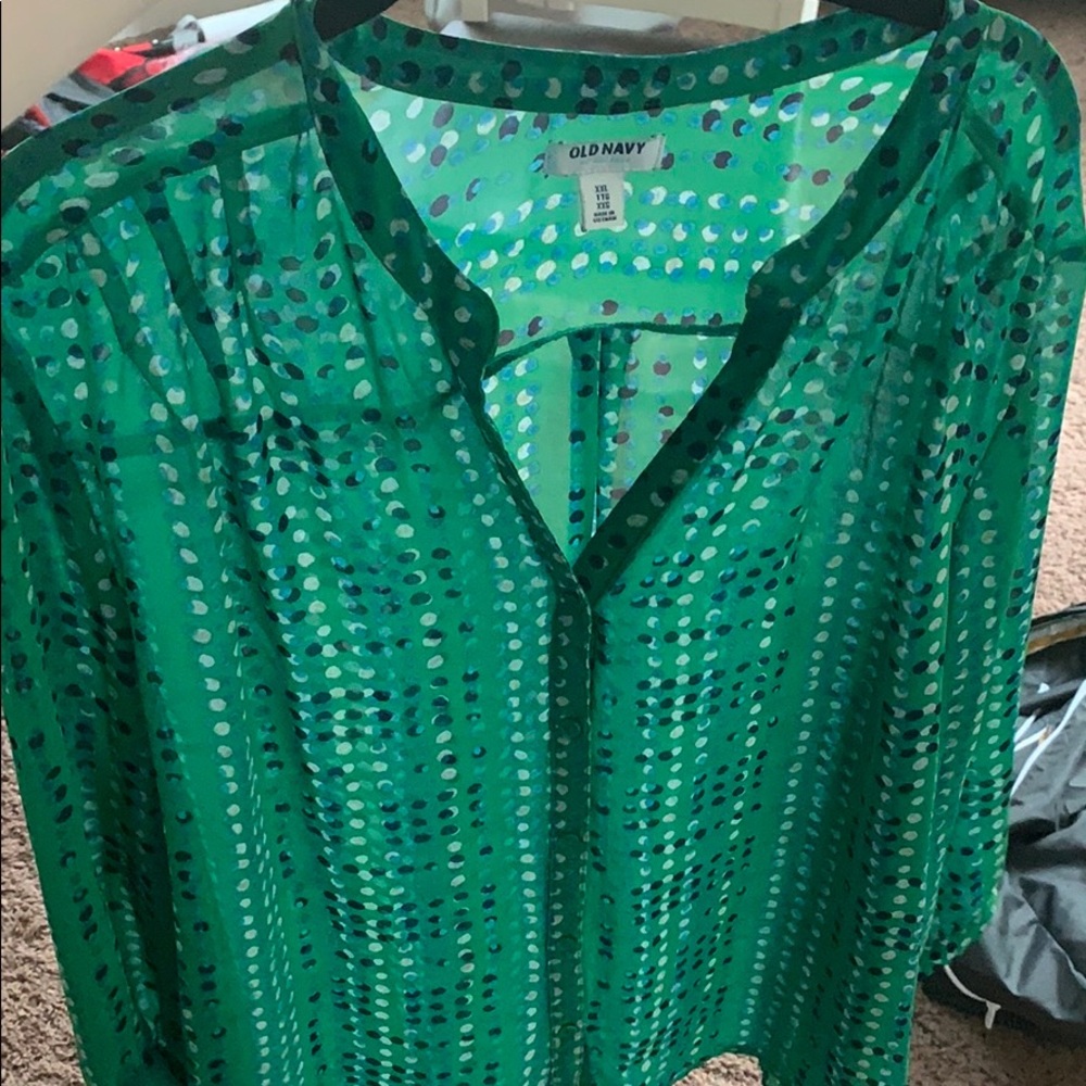 Sheer dot print Capri sleeve shirt